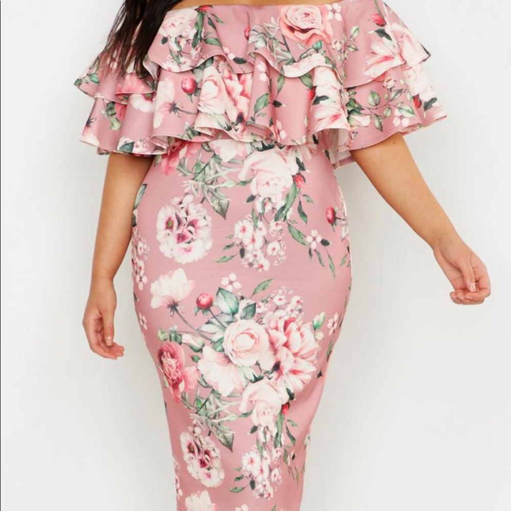 Floral off the shoulder midi dress